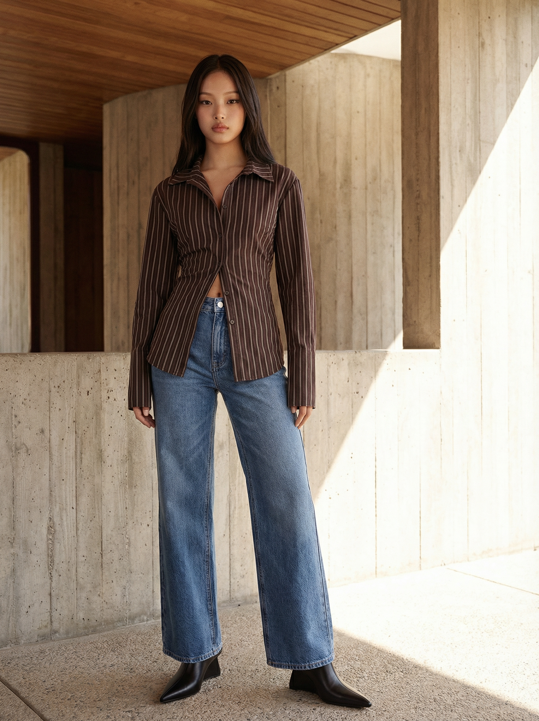 STRIPED POLO SHIRT WITH LONG SLEEVES AND BOW DETAIL