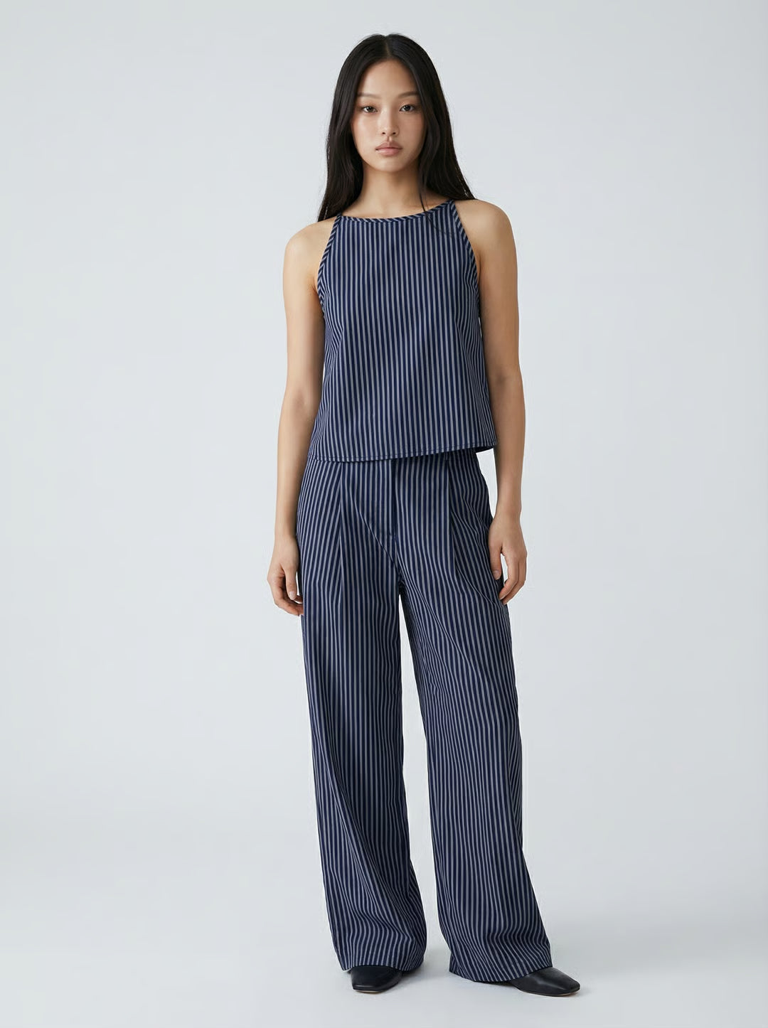 Striped Slim Strap Top and Pants Casual Two Piece Set