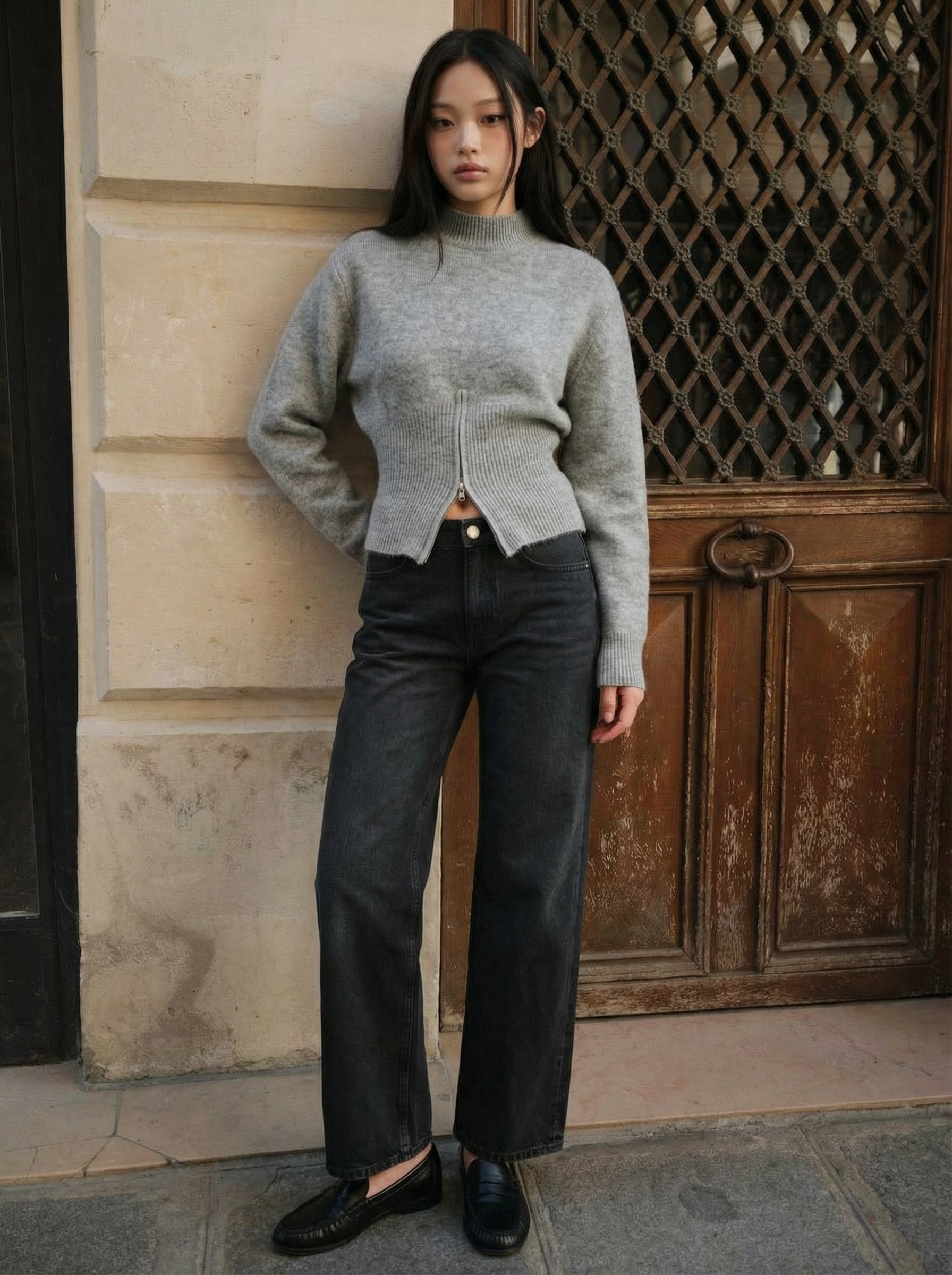 Waist-Confining Zip-Up Sweater