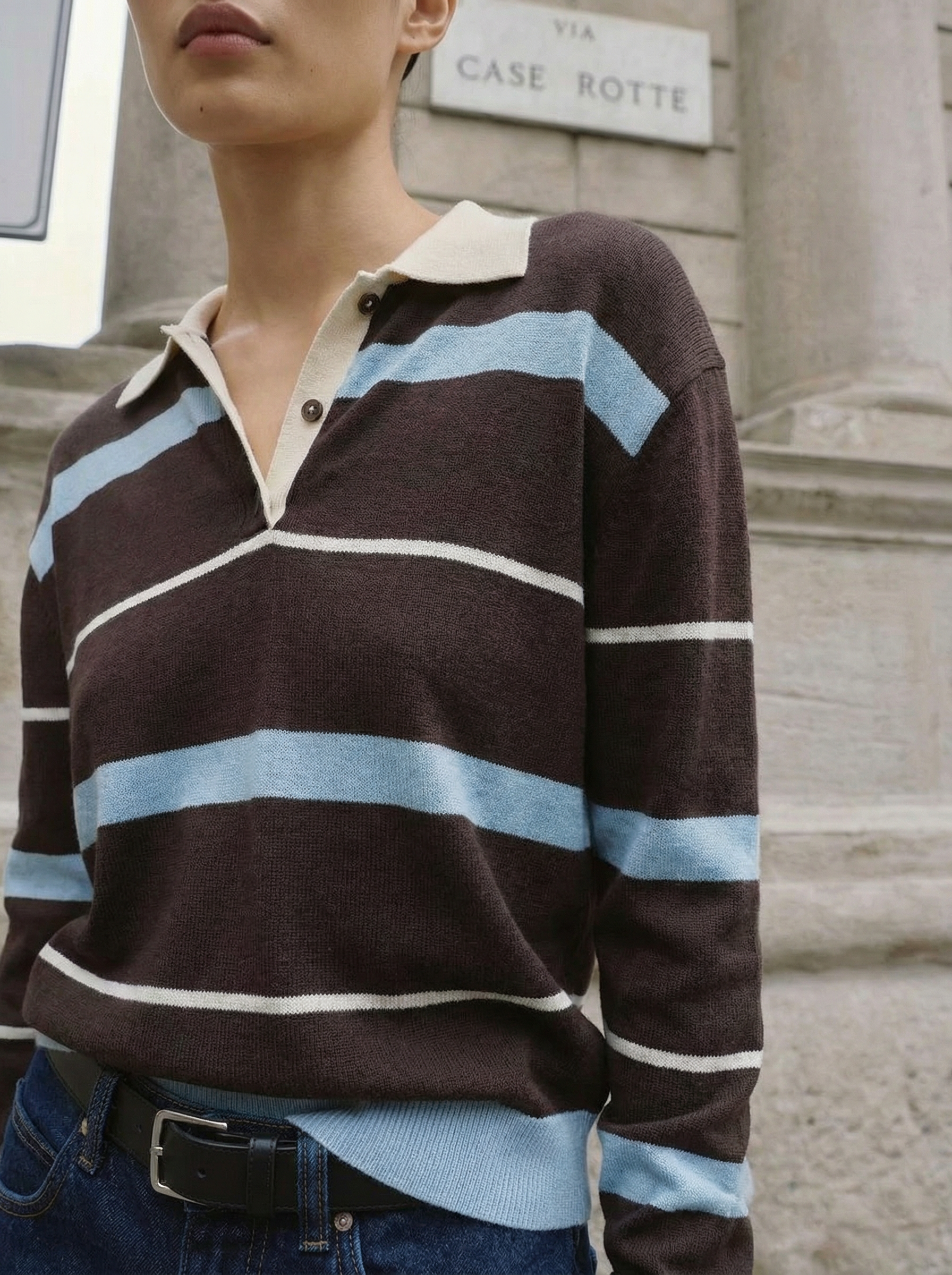 Casual Vintage Striped Long Sleeve Polo