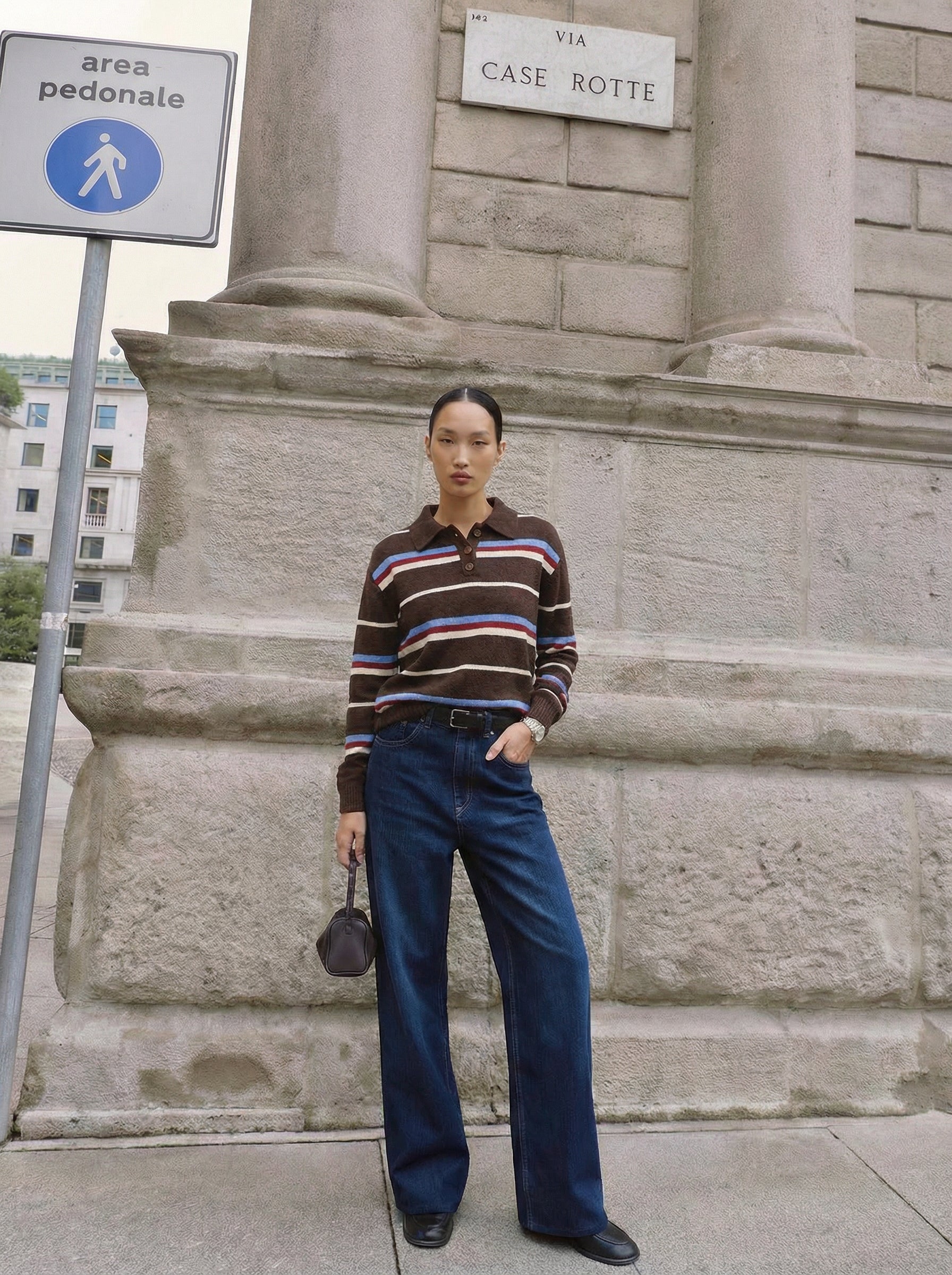 Casual Vintage Striped Long Sleeve Polo