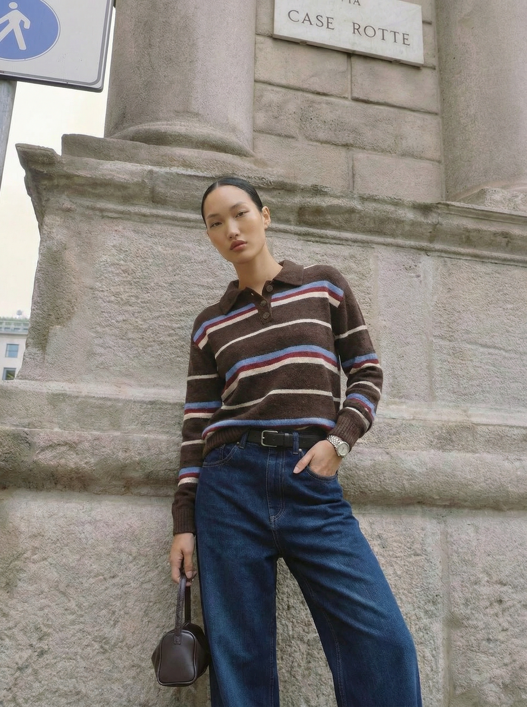 Casual Vintage Striped Long Sleeve Polo