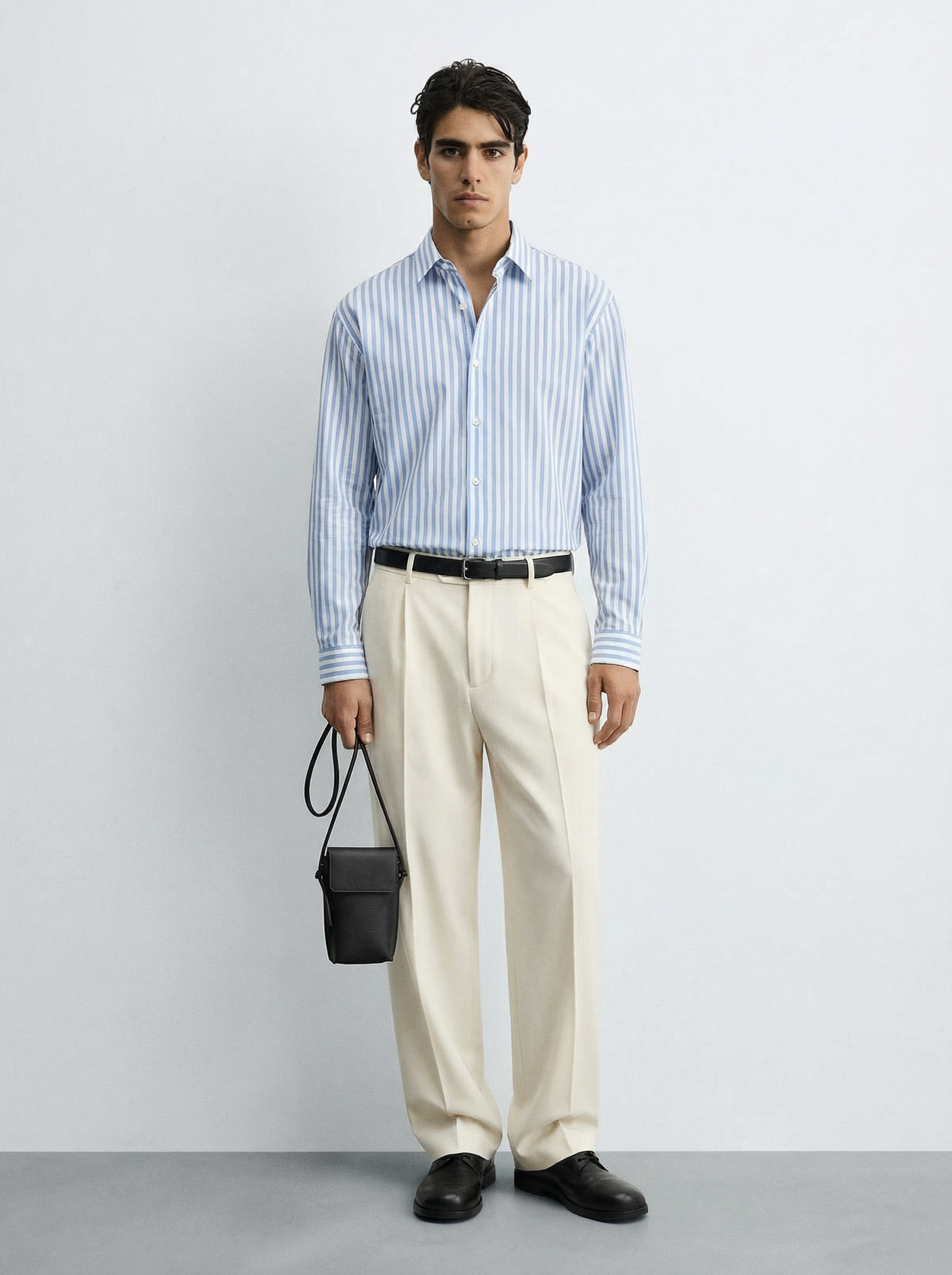 Casual Blue and White Striped Long Sleeve Shirt