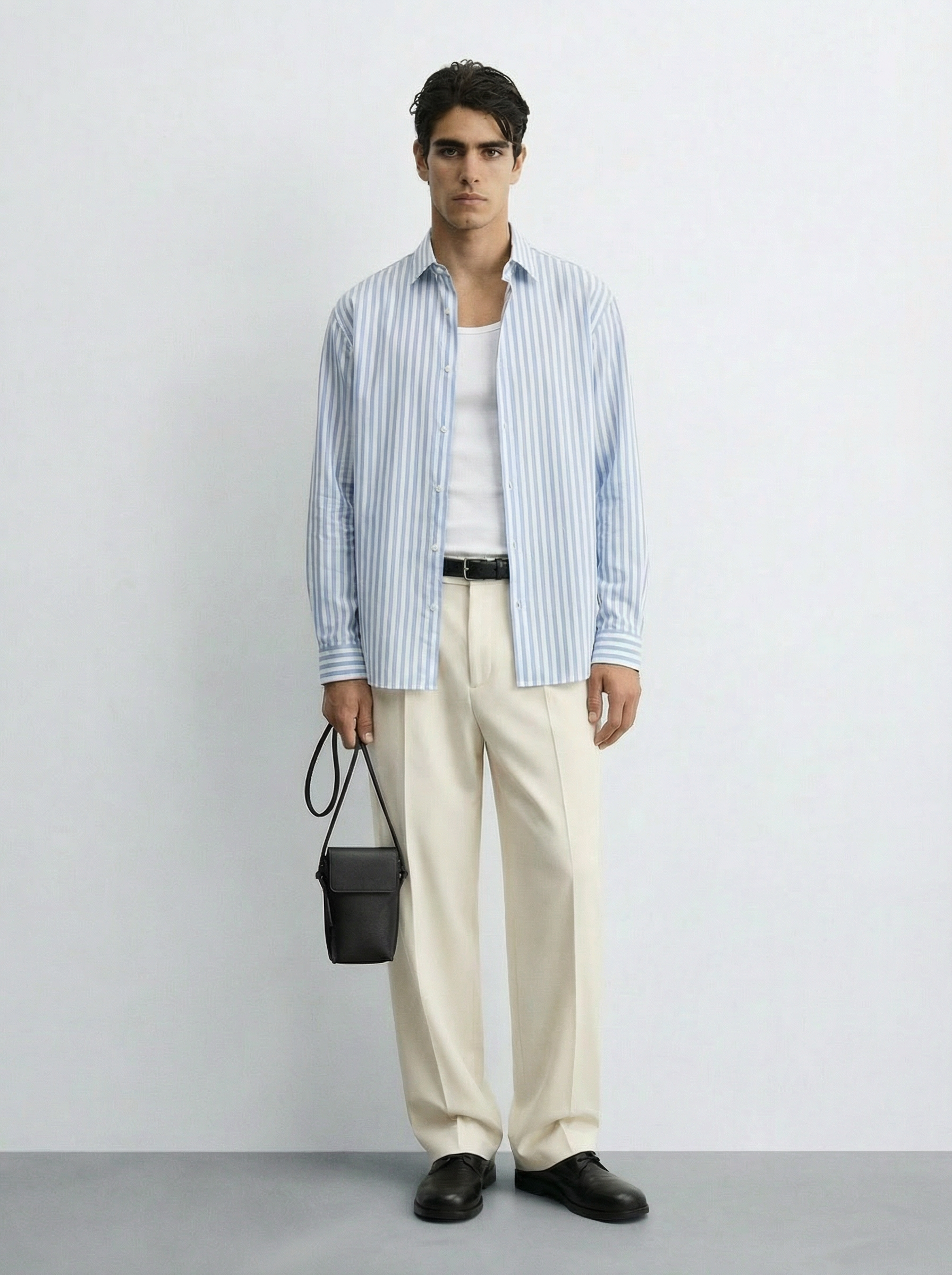 Casual Blue and White Striped Long Sleeve Shirt