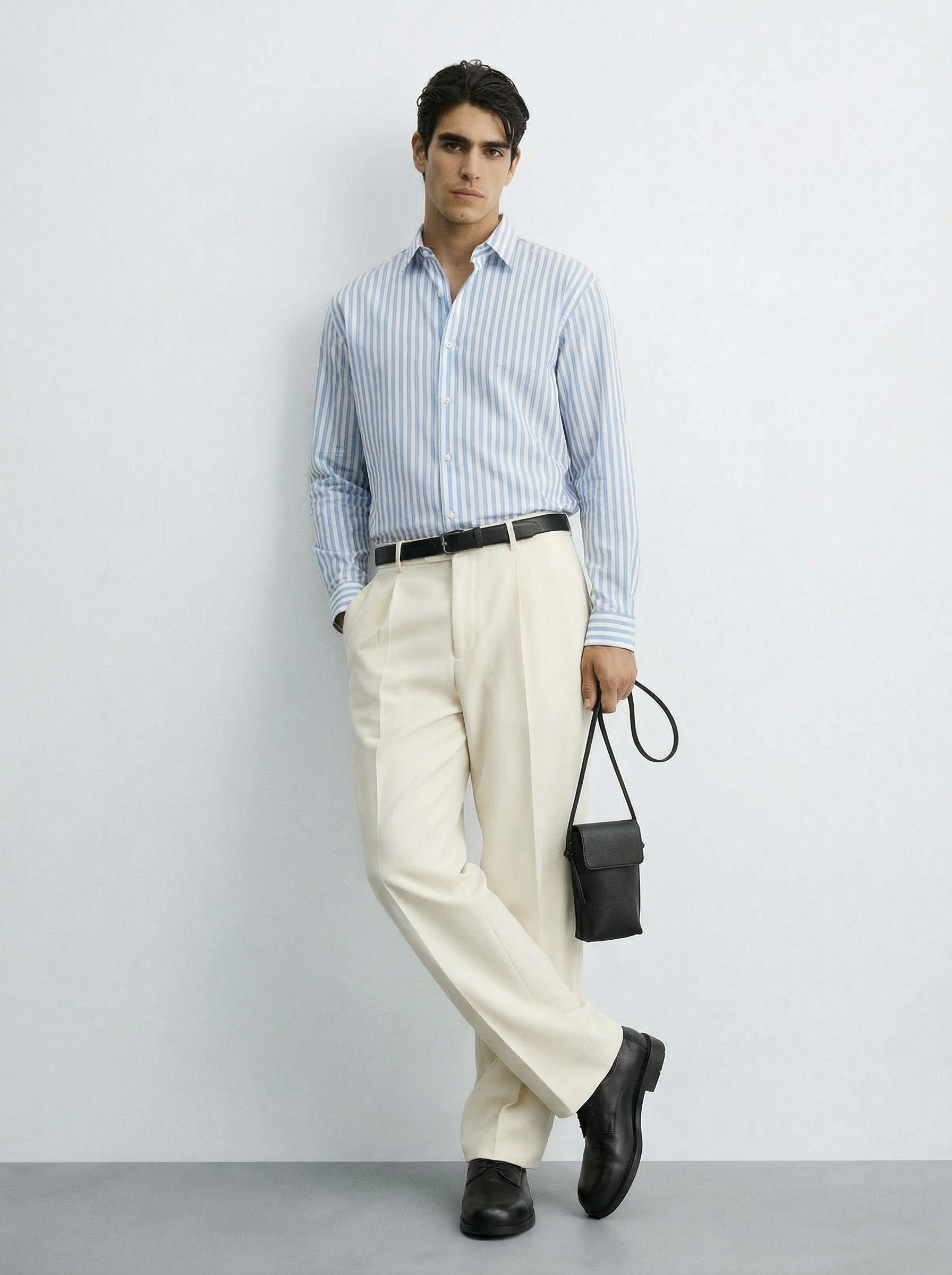 Casual Blue and White Striped Long Sleeve Shirt