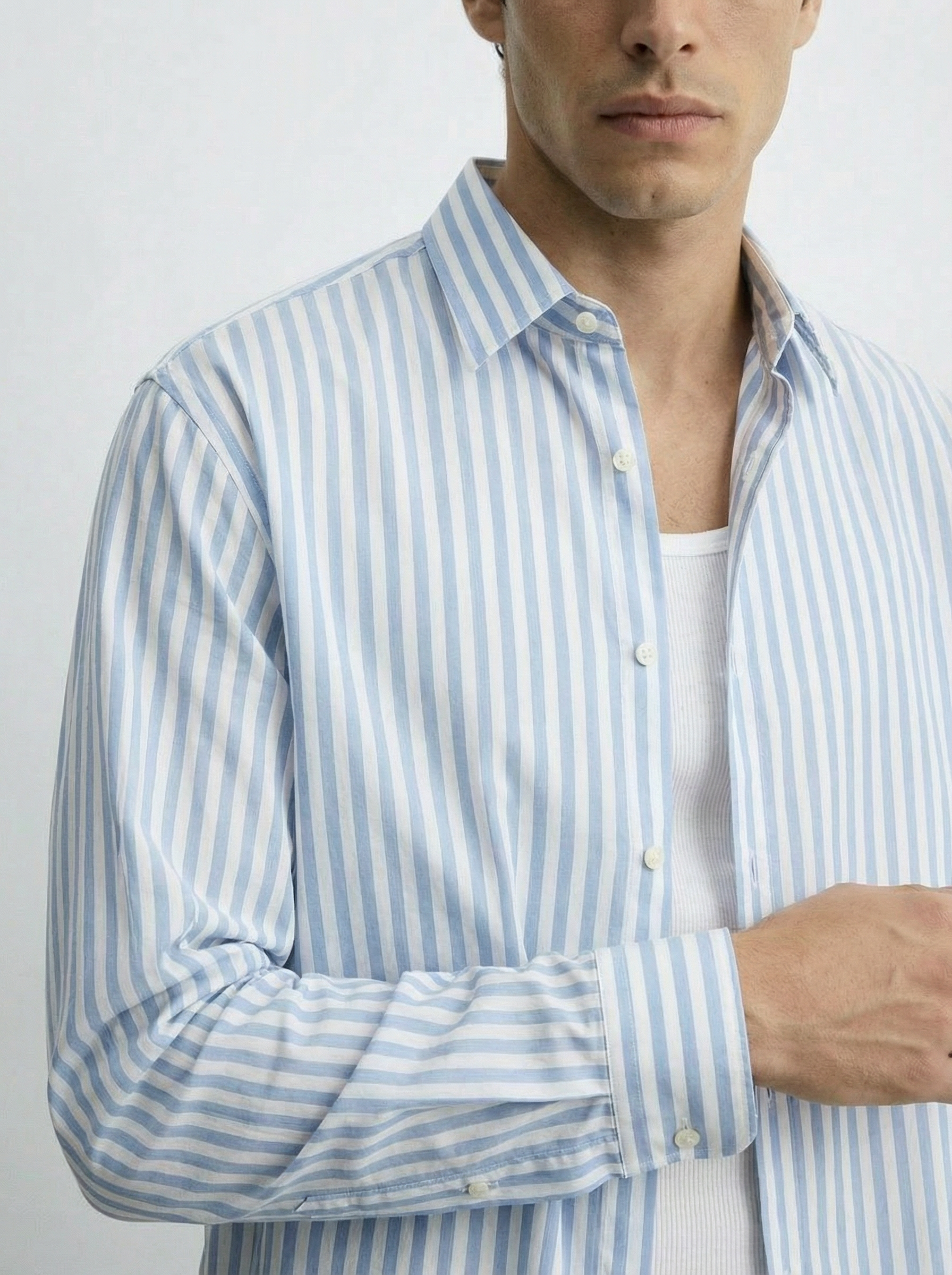 Casual Blue and White Striped Long Sleeve Shirt