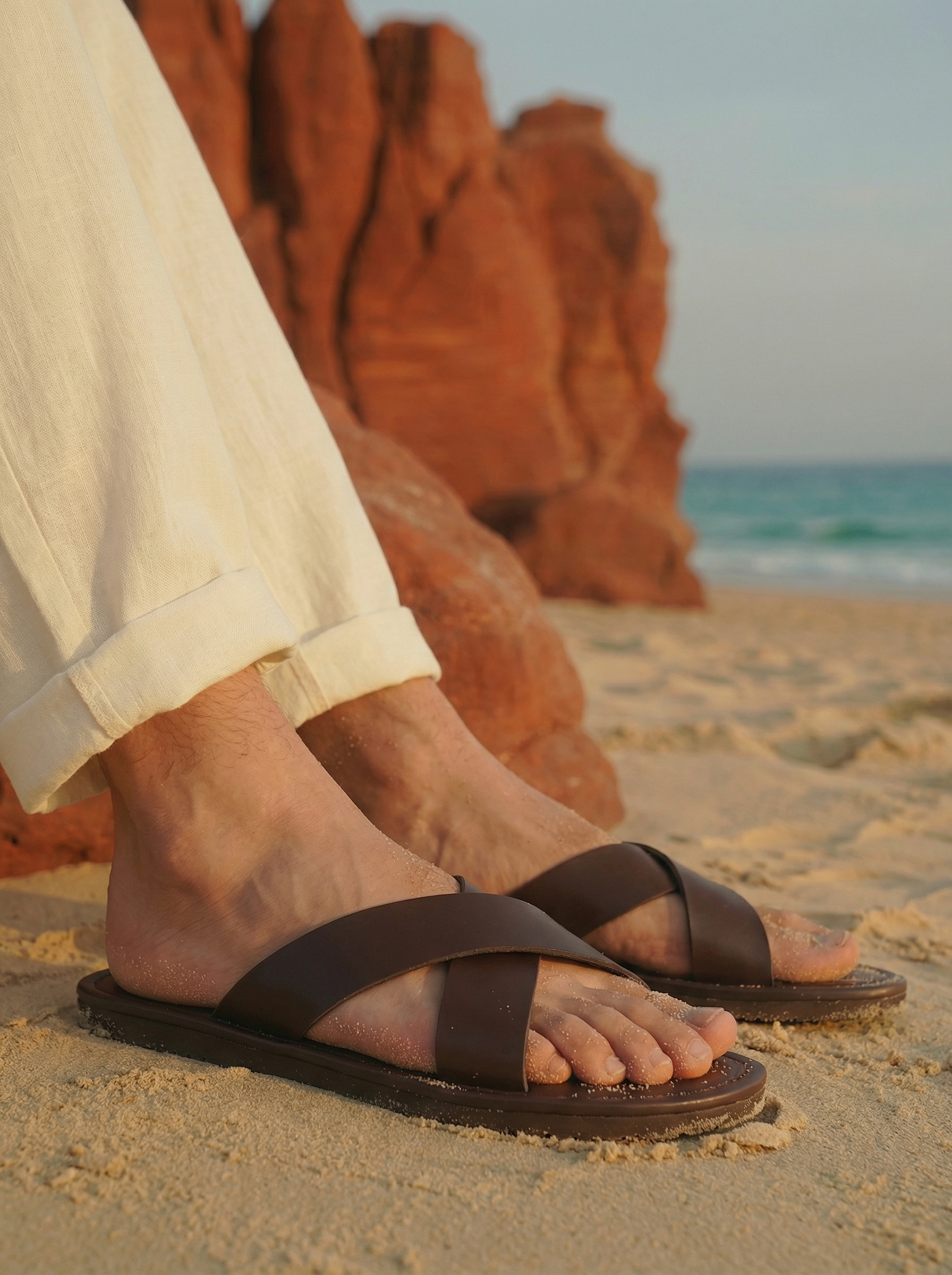 Mateo Cross-Strap Leather Sandals