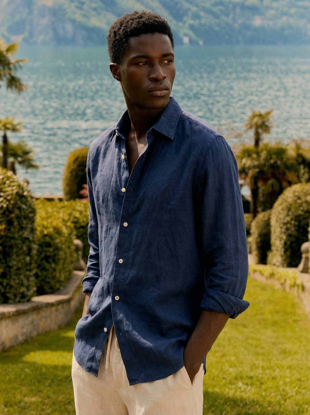 Malik Deepwater-Tone Linen Shirt