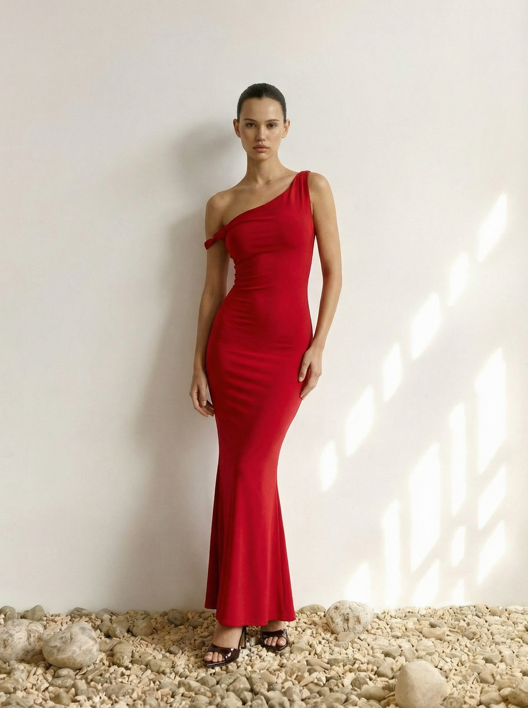 Elena Crimson One-Shoulder Gown