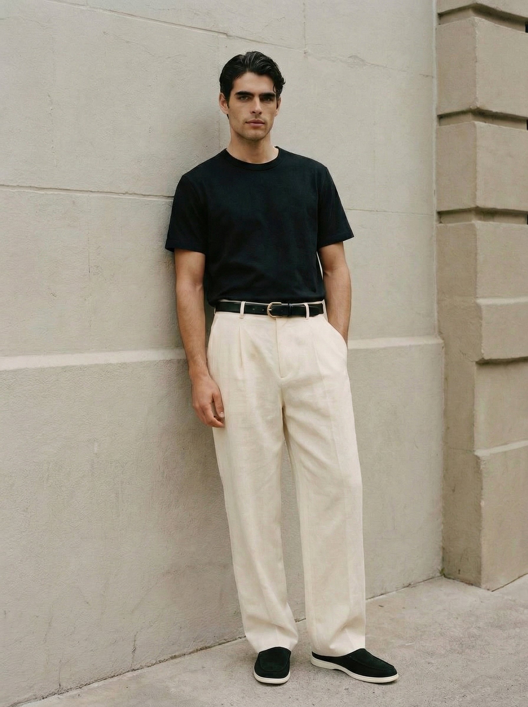 Elias Off-White Pleated Trousers
