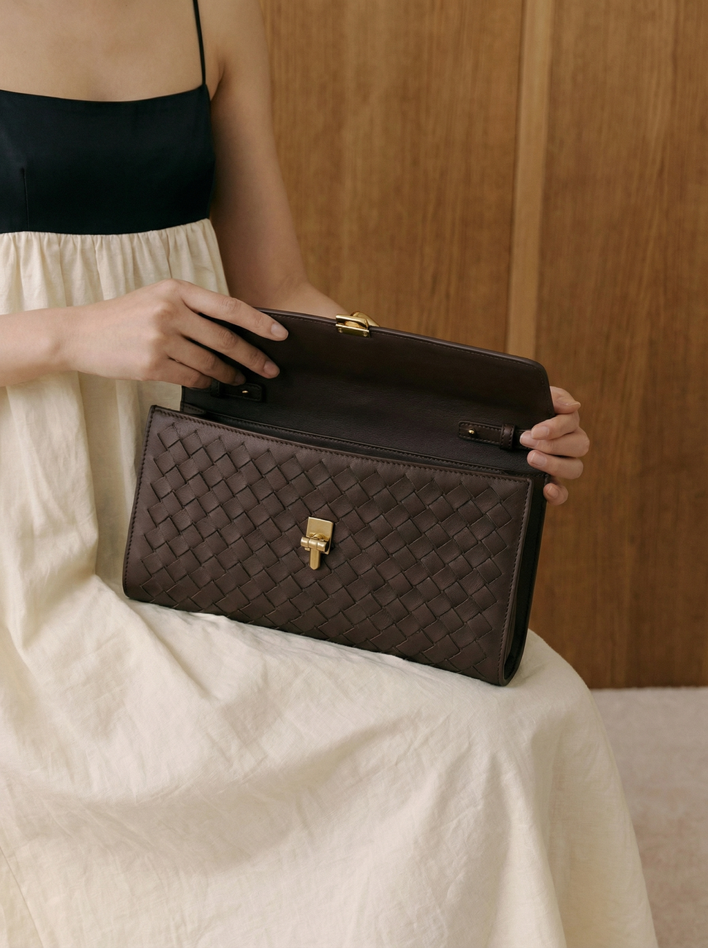 Elena Woven Suede Envelope Clutch