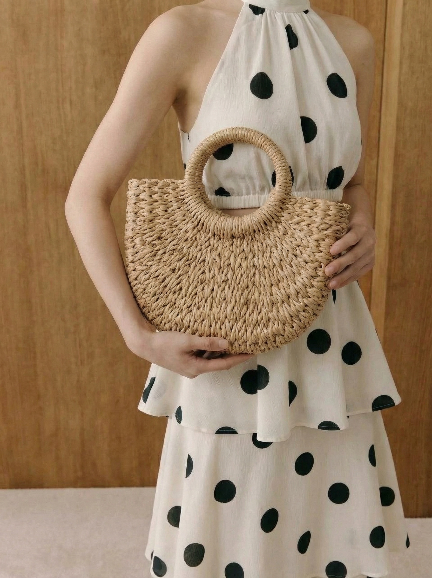 Isla Woven Straw Crescent Bag